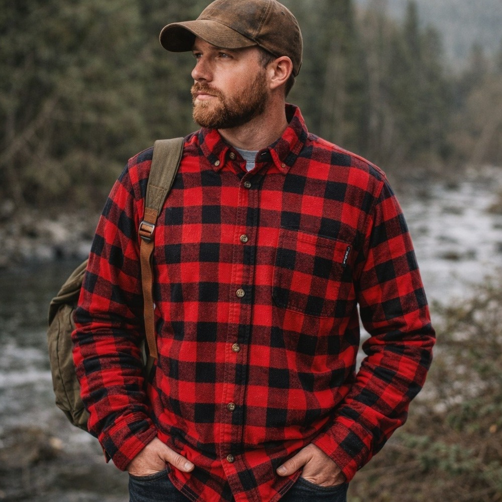 Woolrich Trout‎ Run Flannel Shirt Mens XL Red Black Buffalo Plaid Cotton Grunge